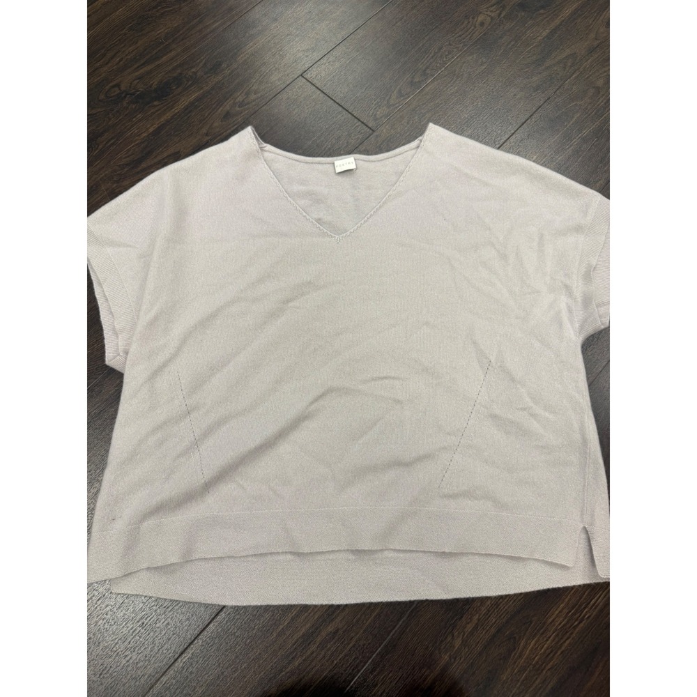 Poetry 100% Cashmere V-Neck Boxy Top – Size Large – Light Grey/Neutral
